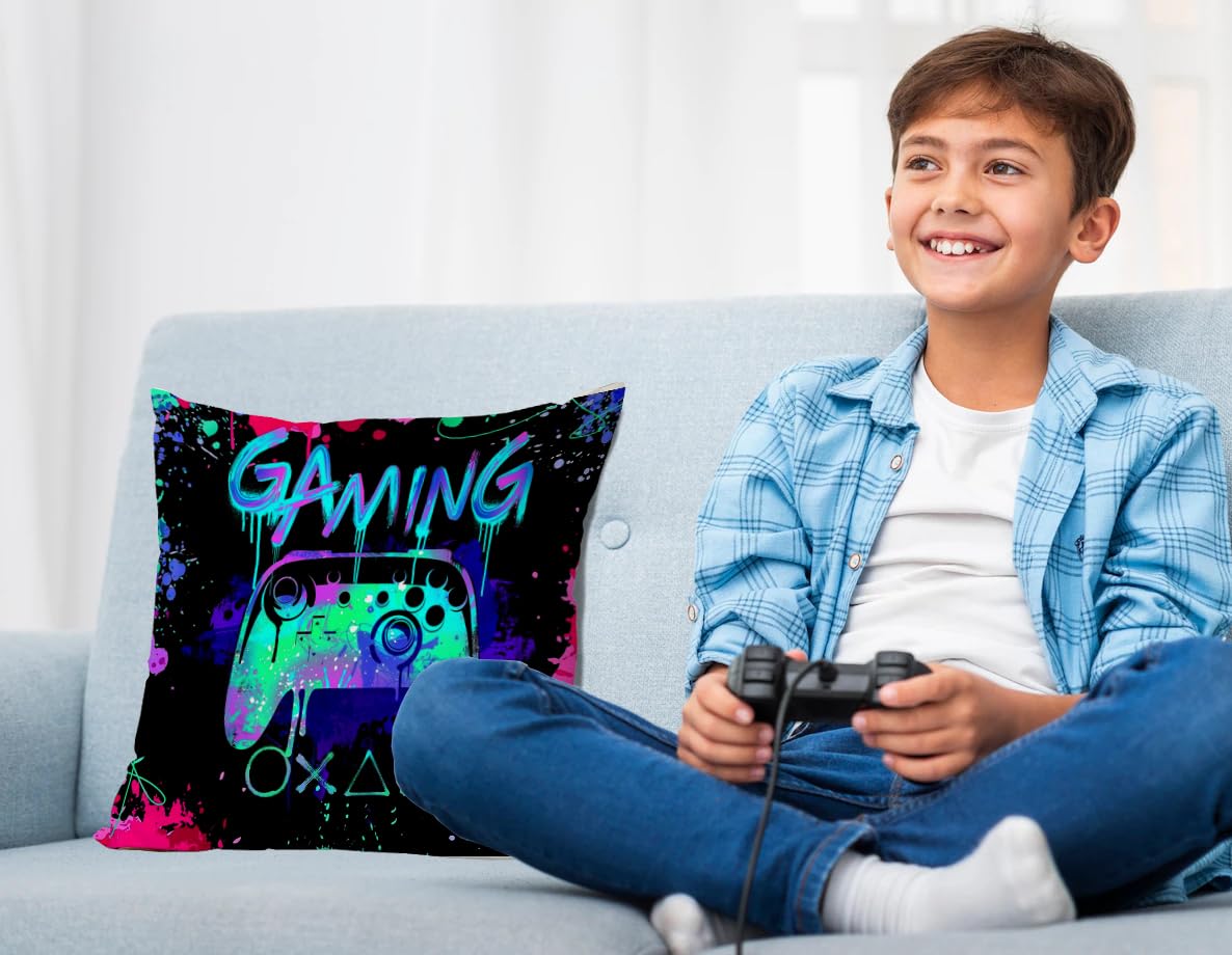 Likjad Gaming Pillow Covers,Gamer Pillow Covers 18x18,Game Room Decor,Gaming Room Decor,Gaming Pillow Cover,Teen Boy Room Decor Game Room Couch,Son Boy Room Decorations for Bedroom (Blue) - amzGamess