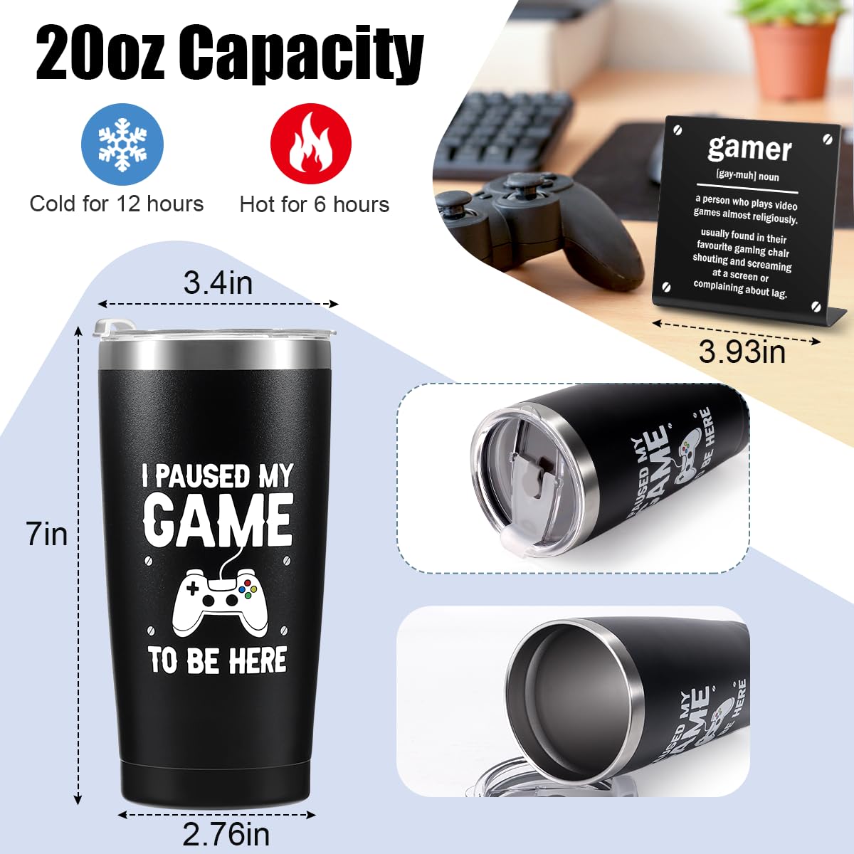 Gamer Gifts, Gaming Gifts for Men, My Gamer Gifts Box- Easter Basket Stuffers (Gamer Tumbler+Pillow Cover+ Socks+Stainless Sign) for Men, Him, Teen Boys, Boyfriends, Father, Gamers, Video Game Lover - amzGamess