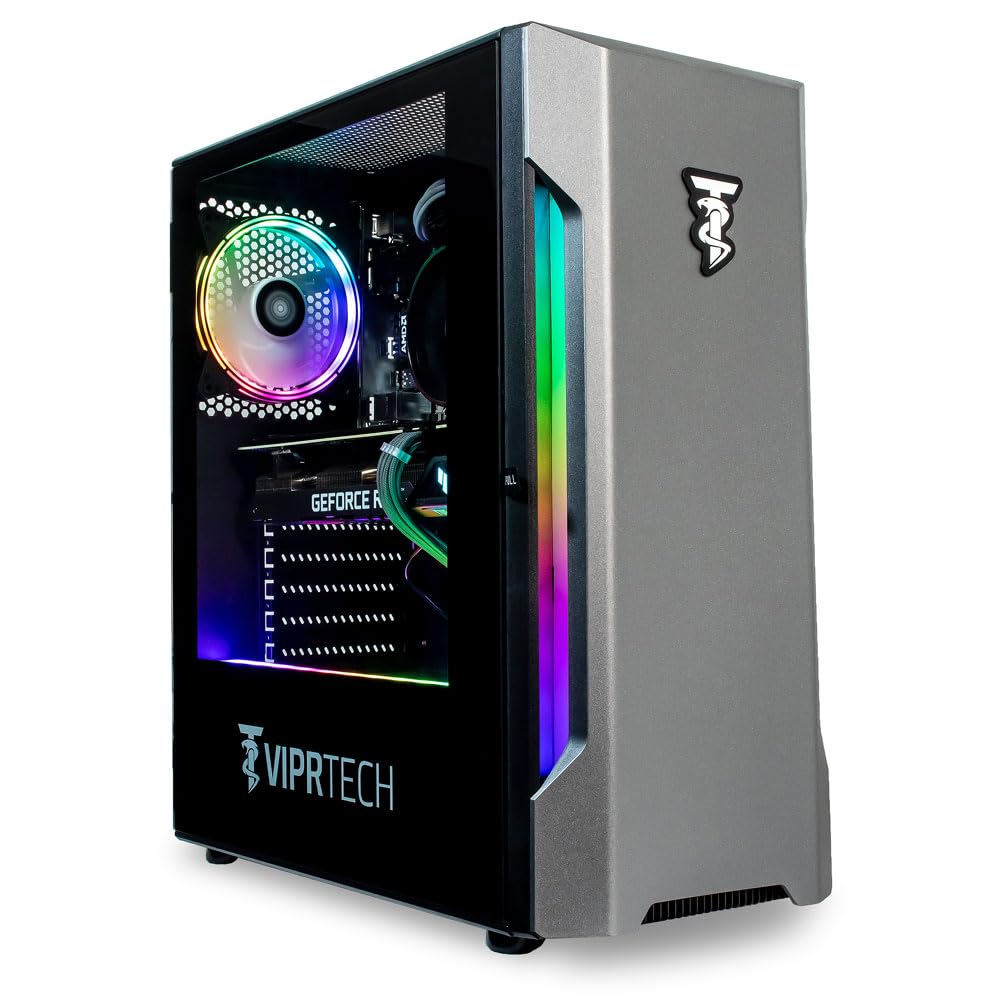 ViprTech Rebel Gaming PC Desktop Computer - AMD Ryzen 5 (12-LCore 3.9Ghz), RTX 3060 12GB, 32GB DDR4 3200 RAM, 1TB NVMe SSD, 600W Gold PSU, VR-Ready, Streaming, RGB, Win 11 Pro, Warranty, Black