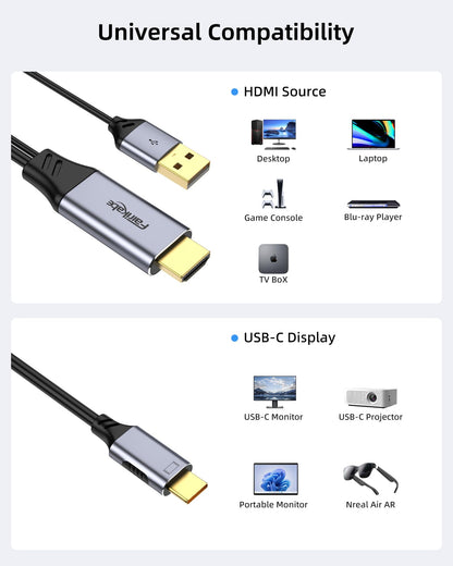 HDMI to USB C Adapter Cable 3.3ft 4K60Hz, HDMI System to USB Type C Monitor, for HDMI Source (Laptop, PC, Steam Deck Dock, PS4, PS5, Xbox) to Display on USBC Xreal Air, Nreal, Portable Monitor