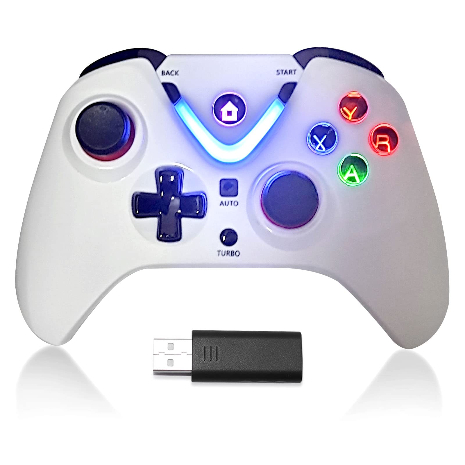 ROTOMOON Wireless Game Controller with LED Lighting Compatible with Xbox One S/X, Xbox Series S/X Gaming Gamepad, Remote Joypad with 2.4G Wireless Adapter, Rechargeable Battery (White)… - amzGamess