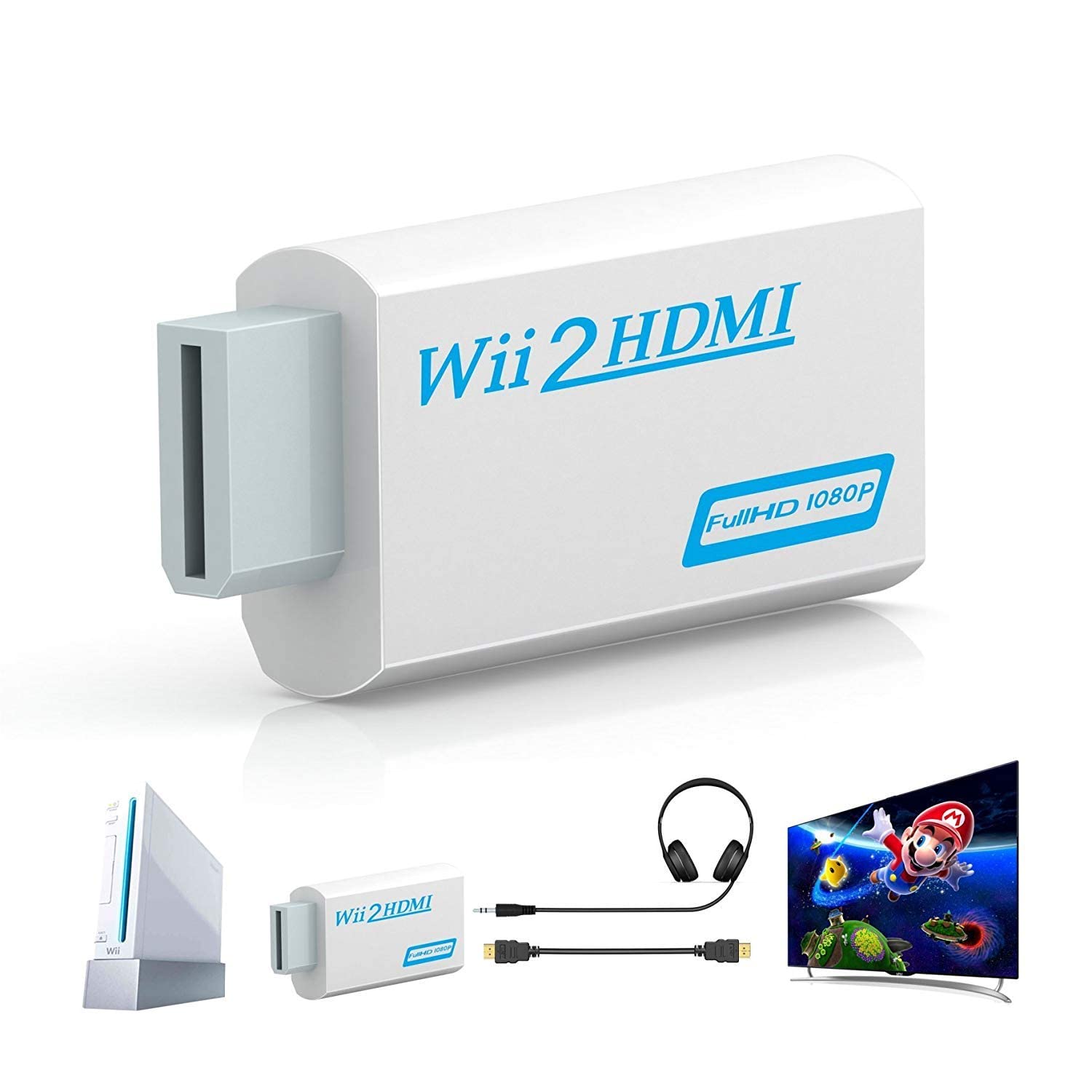 GANA Wii to HDMI Converter Adapter with Hdmi Cable Connect Wii Console to HDMI Display in 1080p Output Video with 3.5mm Audio Supports All Wii Display Modes White - amzGamess
