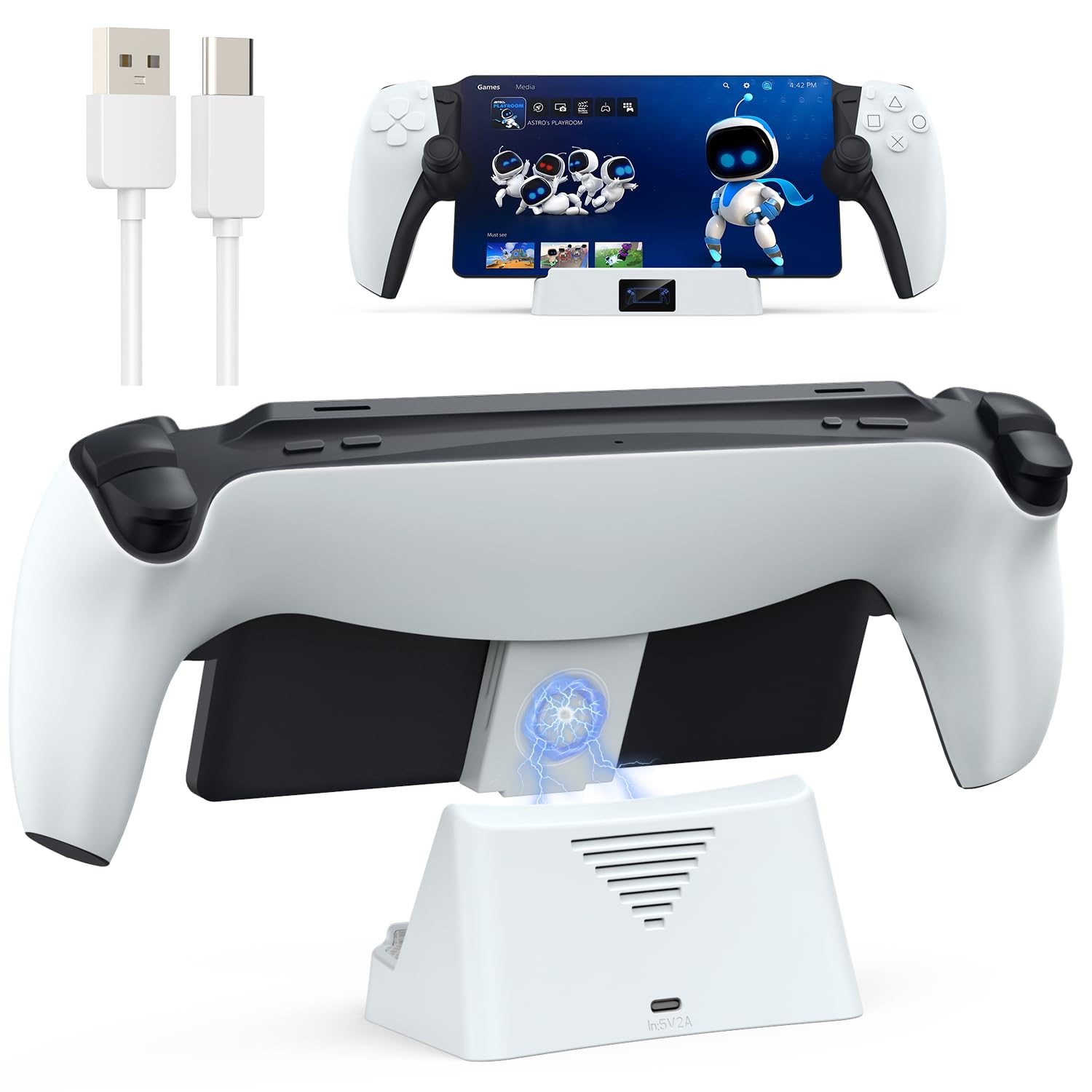 Nepagz Charging Stand for Playstation Remote Player - Playstation 5, Portable Wireless Charge Dock with Indicator Light and USB-C Cable for Playstation Portal Accessories, White - amzGamess