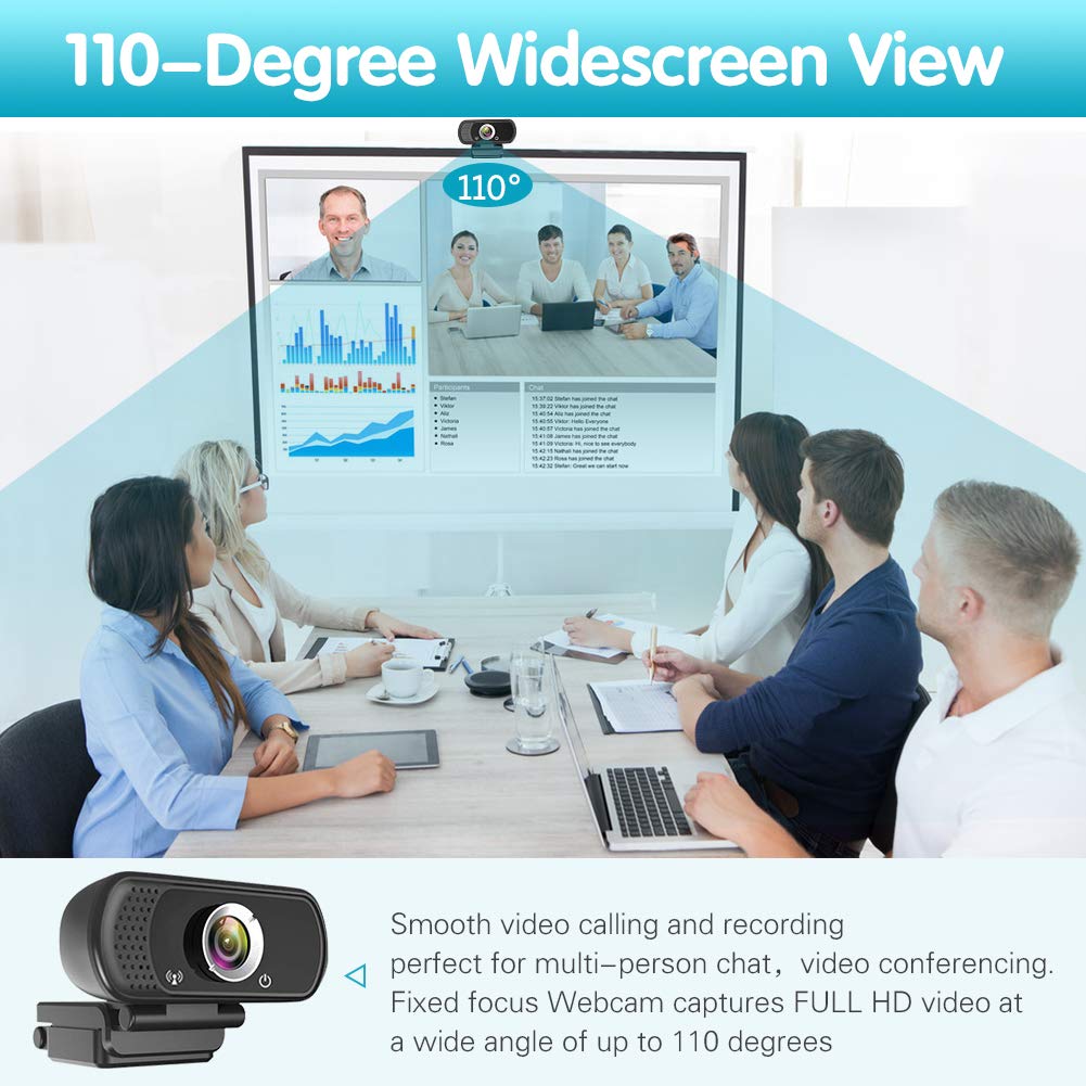 Webcam HD 1080p ,Live Streaming Web Camera with Stereo Microphone, PC Desktop or Laptop USB Webcam with 110 Degree View Angle, HD Webcam for Video Calling, Recording, Conferencing, Streaming, Gaming - amzGamess