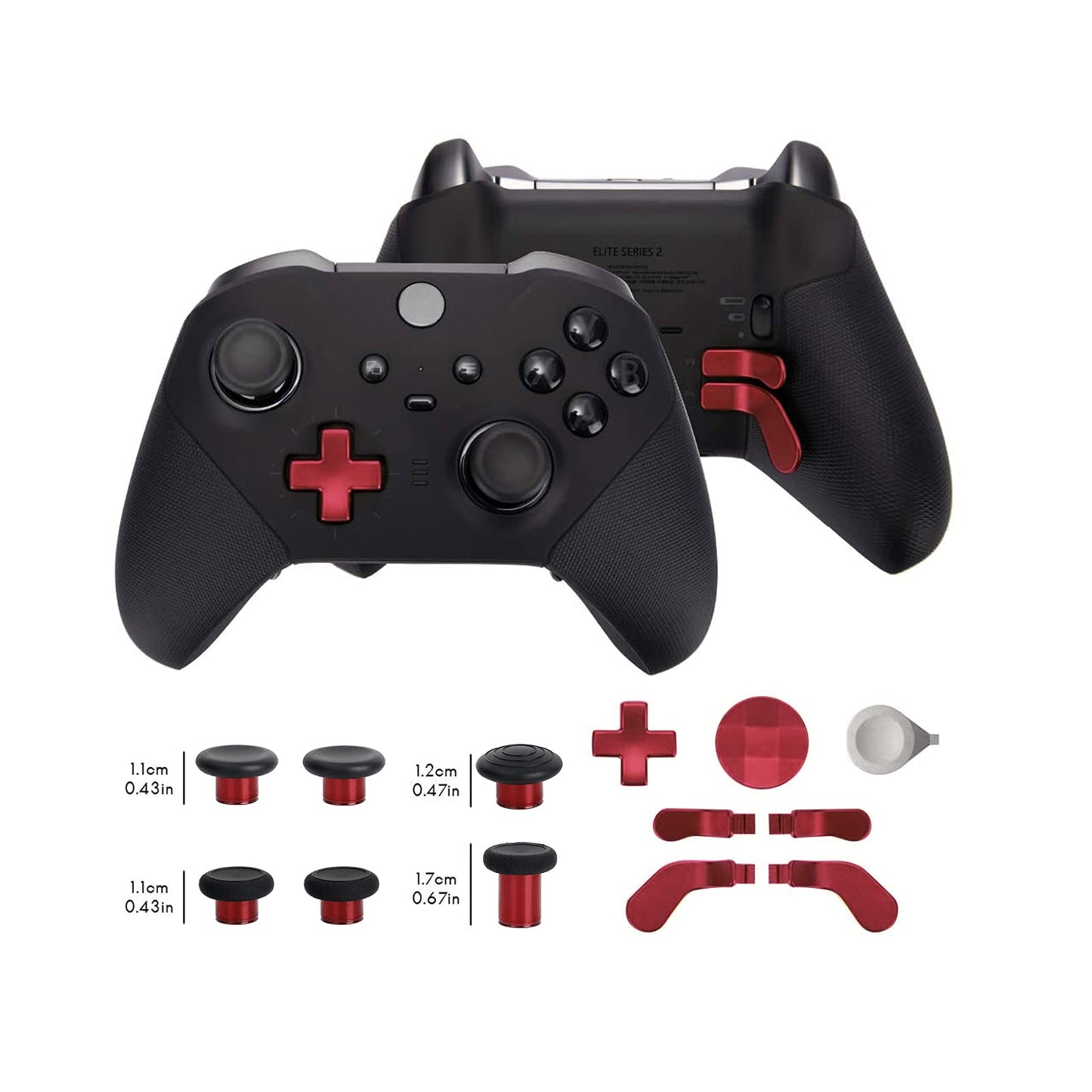 13 in 1 Metal Thumbsticks for Xbox One Elite Series 2, Elite Series 2 Controller Accessory Parts, Gaming Accessory Replacement, Metal Mod 6 Swap Joystick, 4 Paddles, 2 D-Pads, 1 Tool (Plating Red) - amzGamess