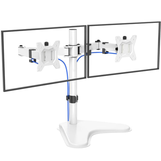 HUANUO Dual Monitor Stand for 2 Screens up to 32 inch, Free Standing Monitor Desk Mount Holds 17.6lbs per Arm, Fully Adjustable Monitor Arm with Tilt, Swivel, Rotation, Max VESA 100x100mm, White