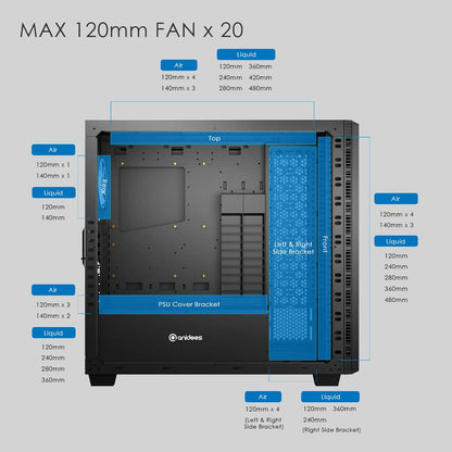 anidees AI Raider XL Full Tower Tempered Glass XL-ATX/E-ATX/ATX Gaming Case, Support 12 x 5.25” Drive Bay 480/360 Radiator, AI-RA-XL (PC Case ONLY)