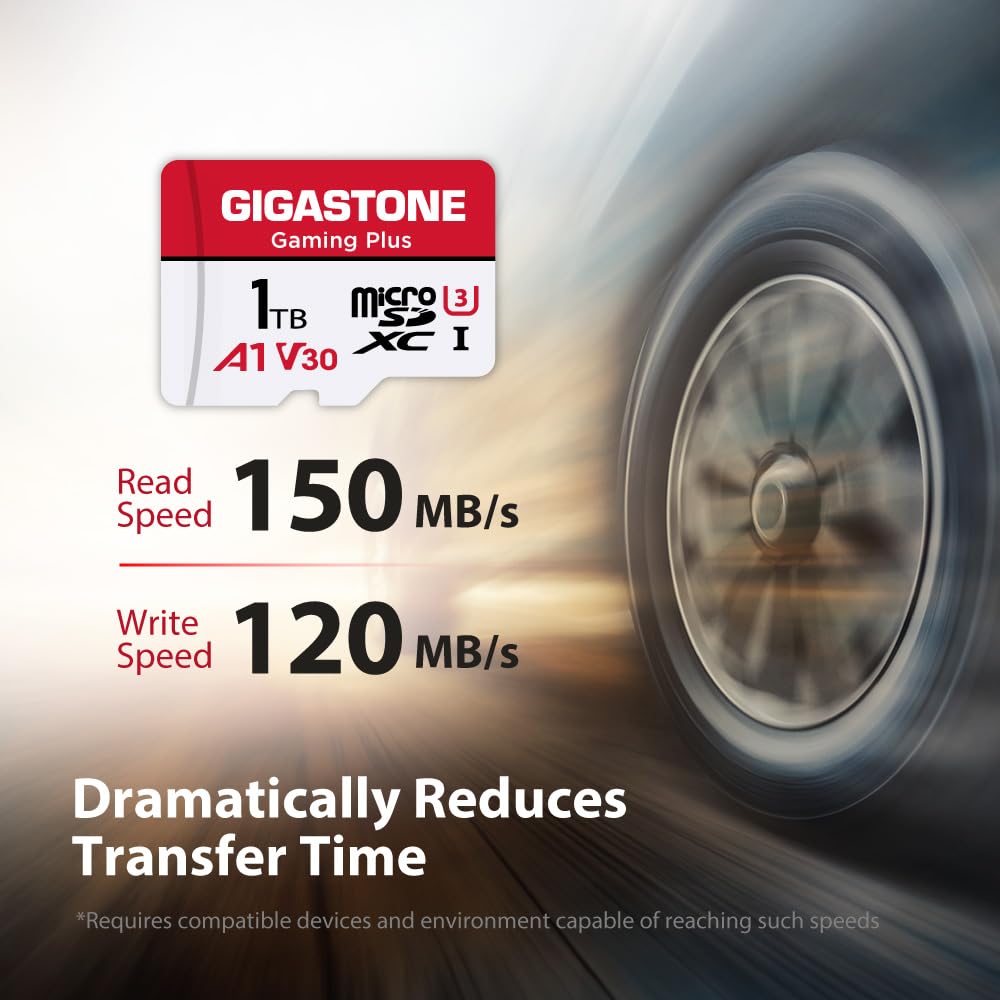 GIGASTONE 1TB Gaming Plus Series Memory Card Speed Up to 150/120MB/s for Nintendo Switch, Steam Deck, Game Console, 4K Video A1 V30 U3 MicroSDXC with SD Adapter.