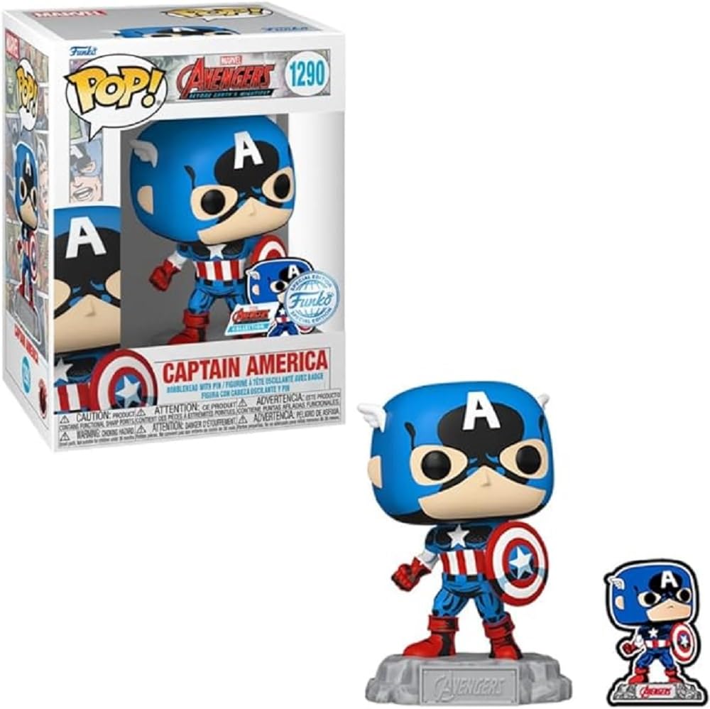 Funko Pop! & Pin: The Avengers: Earth's Mightiest Heroes - 60th Anniversary, Captain America with Pin, Amazon Exclusive - amzGamess