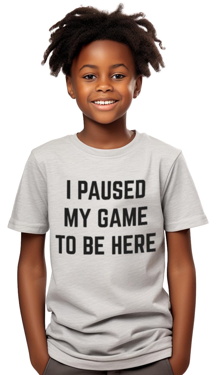 Ann Arbor T-shirt Co. Paused My Game to Be Here | Kid's Funny Video Gamer Player Gaming Boy Humor Joke for Child Kid T-Shirt - (Youth,M) Heather Grey - amzGamess