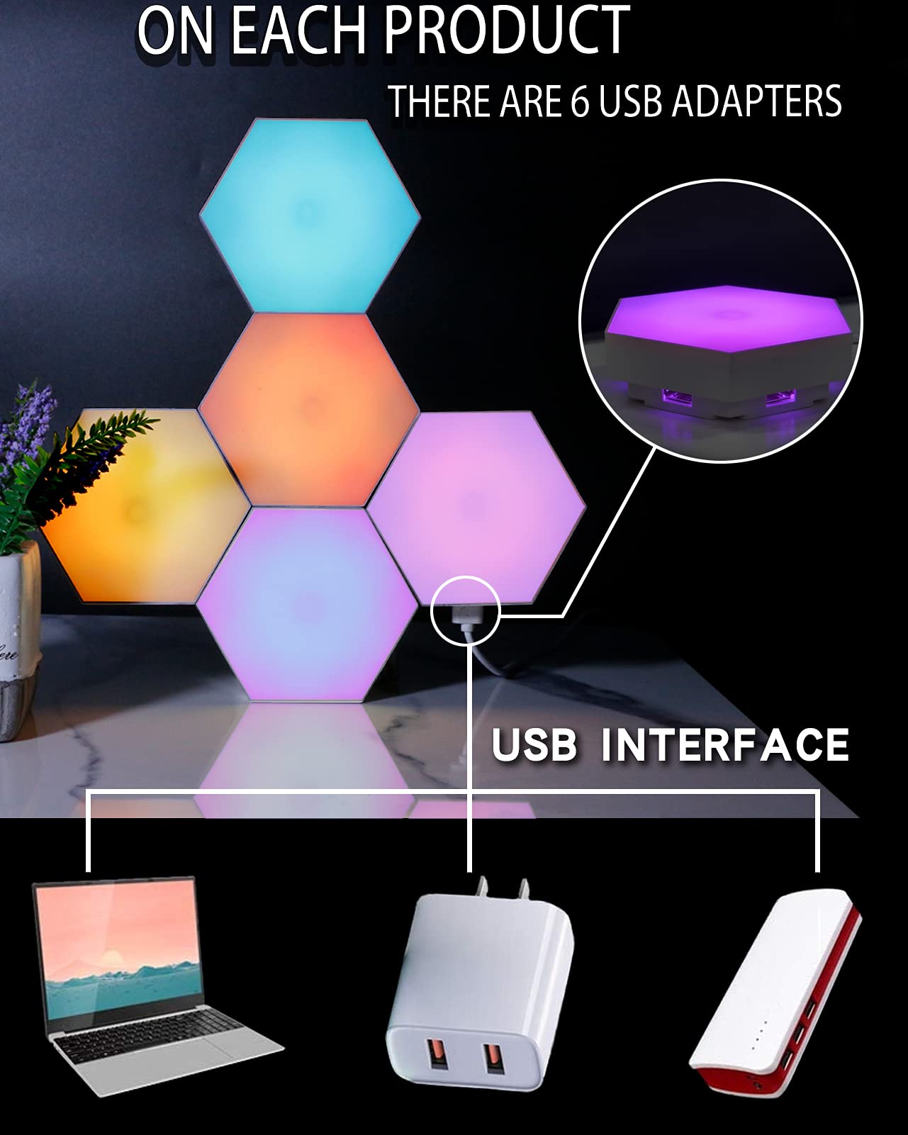 Hexagon Lights with Remote, Smart DIY Hexagon Wall Lights, Dual Control Hexagonal LED Light Wall Panels with USB-Power, Geometry Hex Lights Touch Used in Game Room Decor, Party