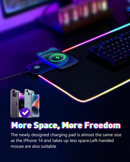 Gaming Mouse Pad with 15w Wireless Charging,14 Colors Led Light RGB PC Gaming Desk Mat,Ergonomic Large Mouse Pad Gaming,Mousepad with Wrist Support - amzGamess