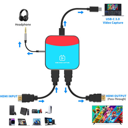 VANGREE Capture Card for Nintendo Switch, 4K Audio Video Capture Card, USB C 3.0 1080P 60FPS HDMI Recorder for Gaming/Live Streaming/Video Conference, Works for Nintendo Switch/PS5/Xbox/OBS/Camera/PC