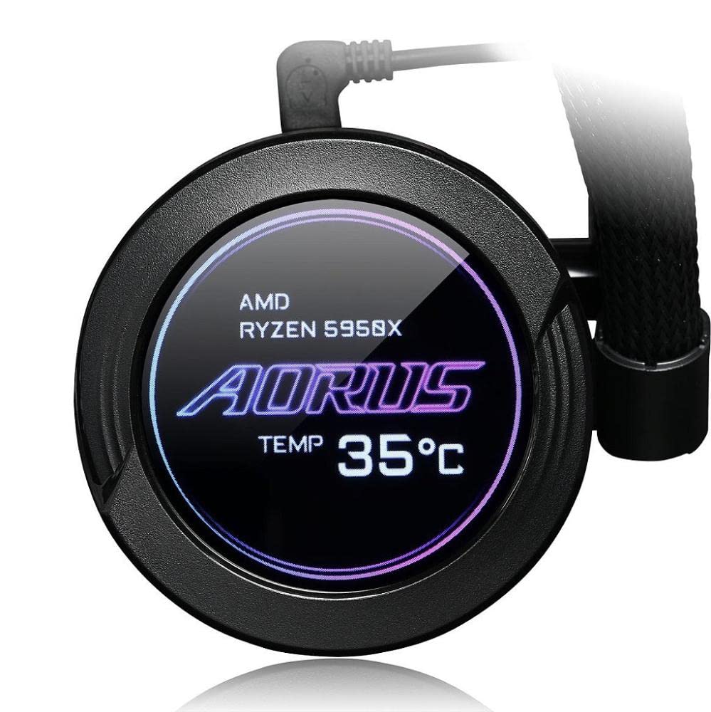 Gigabyte AORUS WATERFORCE X 360 AIO Liquid CPU Cooler, Rotatable Circular LCD Display with Micro SD Support, 360mm Radiator with 3X 120mm Low Noise ARGB Fans, Compatible with Intel LGA1700, 12 Volts