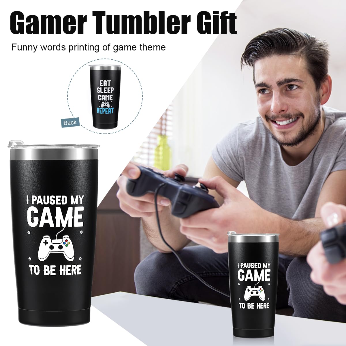 Gamer Gifts, Gaming Gifts for Men, My Gamer Gifts Box- Easter Basket Stuffers (Gamer Tumbler+Pillow Cover+ Socks+Stainless Sign) for Men, Him, Teen Boys, Boyfriends, Father, Gamers, Video Game Lover - amzGamess