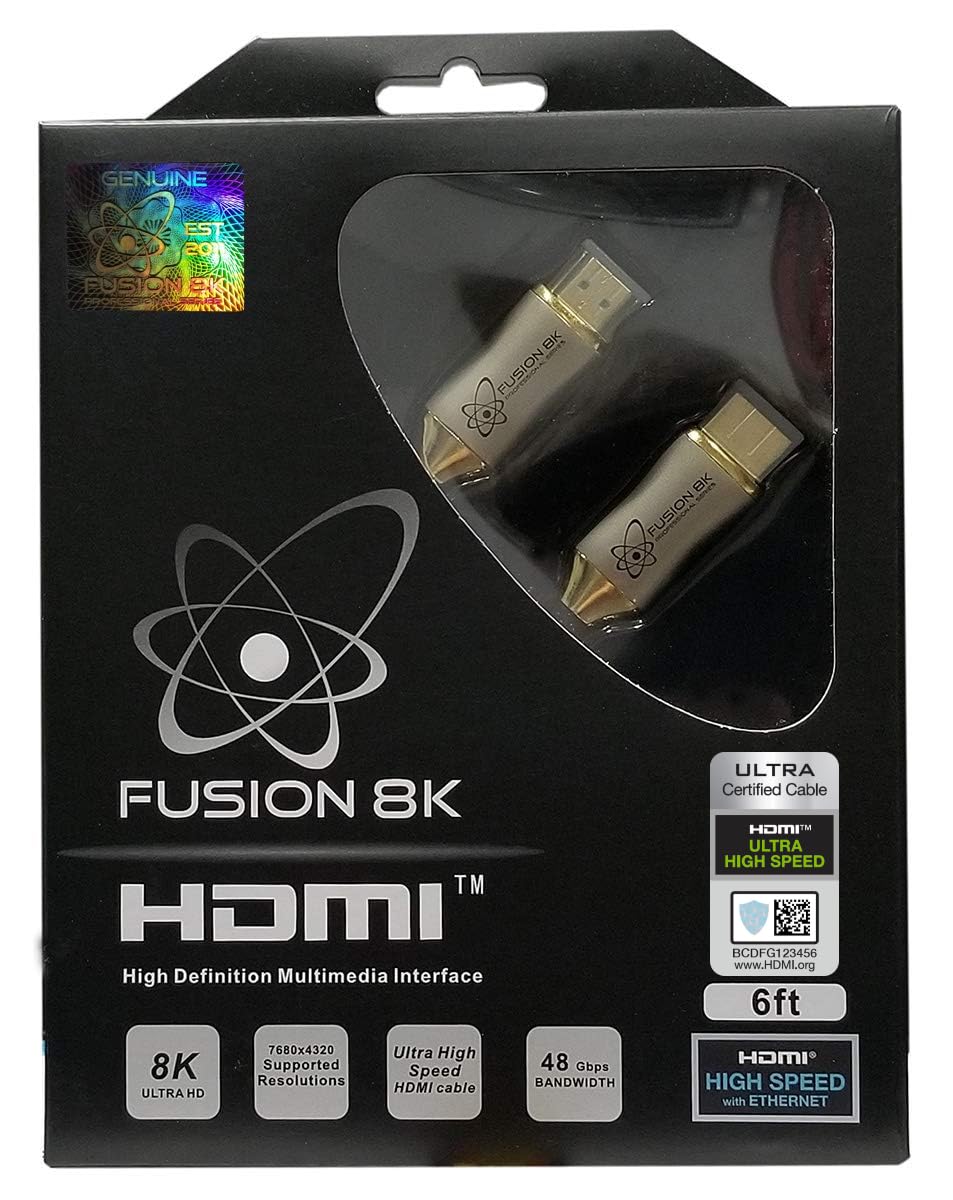 Fusion8K HDMI 2.1 Certified Cable Supports 8K @60Hz and 4K @120Hz Compatible with All TVs, BluRay, Xbox Series X, PS5 (6 Feet)