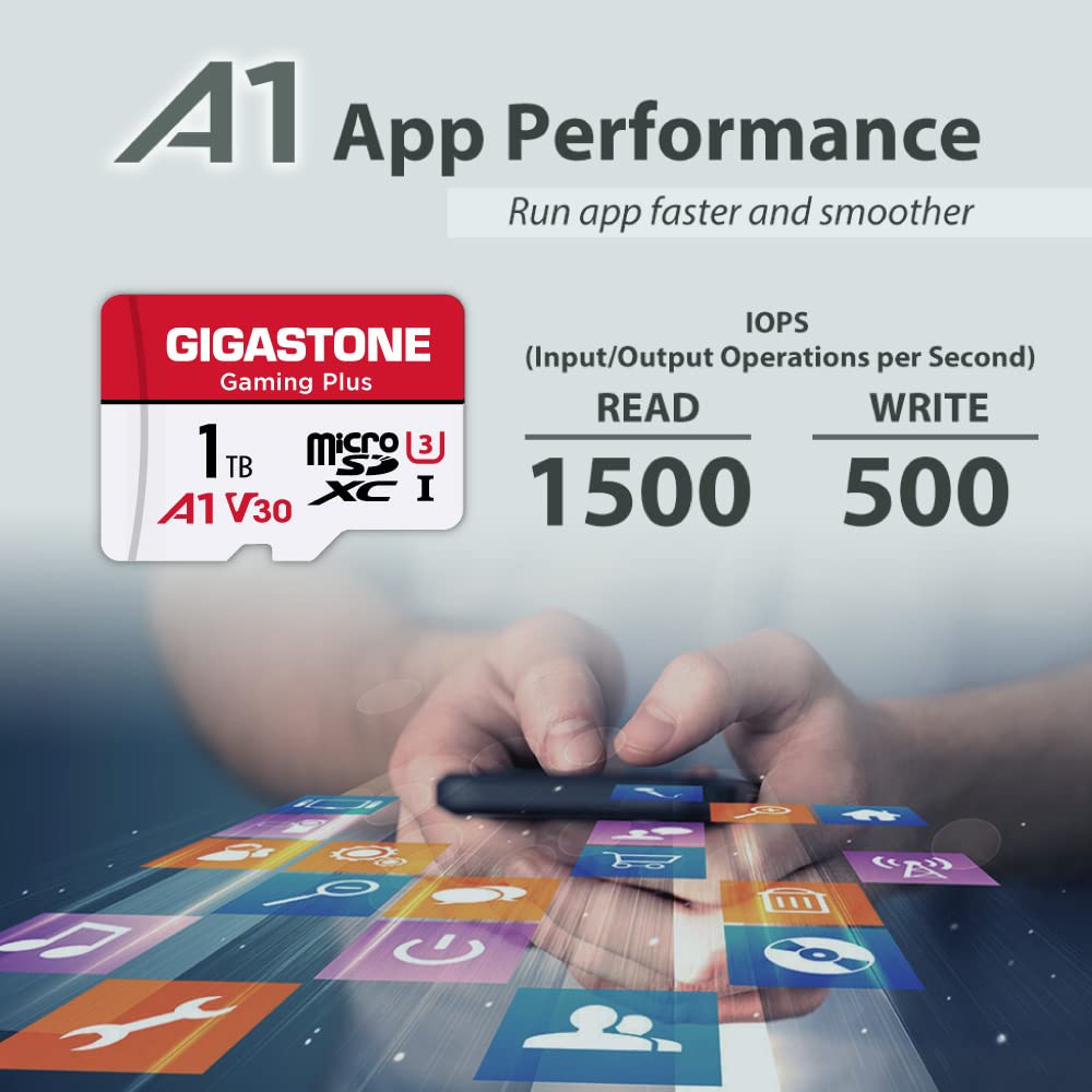 GIGASTONE 1TB Gaming Plus Series Memory Card Speed Up to 150/120MB/s for Nintendo Switch, Steam Deck, Game Console, 4K Video A1 V30 U3 MicroSDXC with SD Adapter.