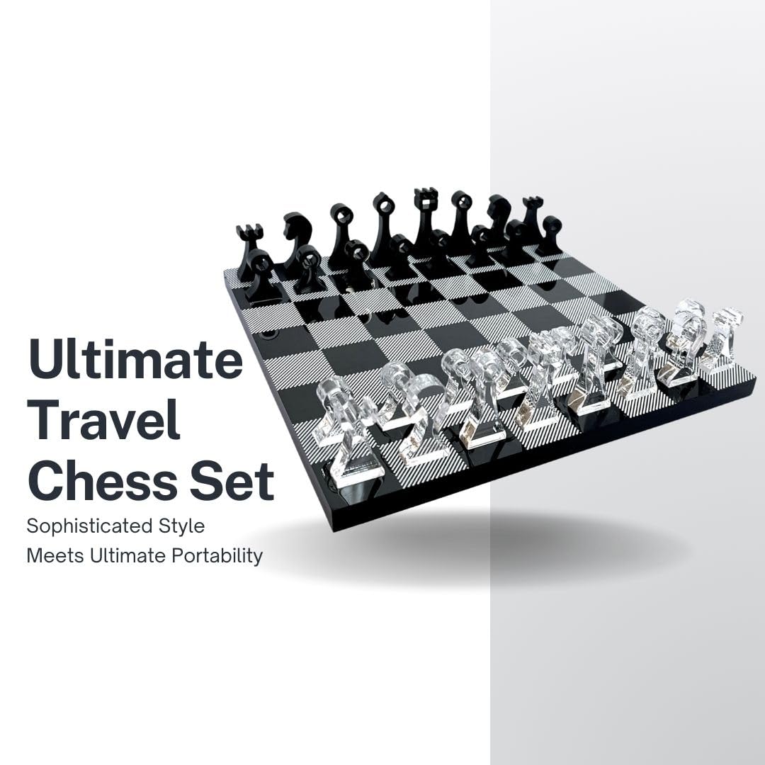 Luxury Travel Chess Set | 10" Portable Chess Set with Storage | Portable Chess Game Set for Adults and Kids | Unique Chess Set | Lucite Chess Board and Pieces