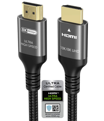 10k 8k 4k HDMI Cable 6.6 FT, Certified 48Gbps 1ms Ultra High Speed HDMI 2.1 Cable 4k 120Hz 144Hz 8k 60Hz 12bit ARC eARC DTS:X Dolby Atmos HDR10 Compatible for Mac Soundbar Gaming PC RTX3090 PS5 4 Xbox