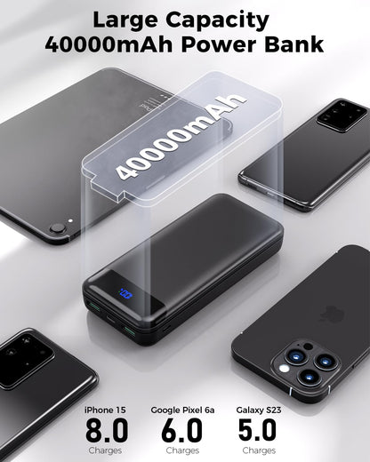 Portable Charger Power Bank 40000mAh Powerbank PD 30W and QC 4.0 Fast Charging External Battery Pack with USB-C LED 3 Outputs & 2 Inputs Portable Charging for iPhone 15 14 13 pro, Samsung