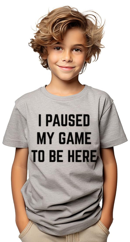 Ann Arbor T-shirt Co. Paused My Game to Be Here | Kid's Funny Video Gamer Player Gaming Boy Humor Joke for Child Kid T-Shirt - (Youth,M) Heather Grey - amzGamess