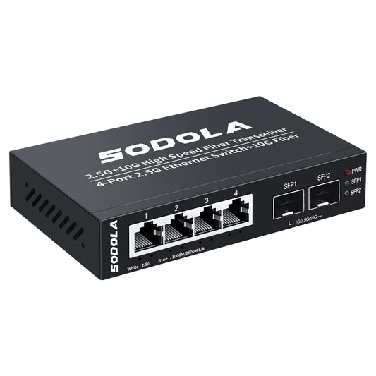 SODOLA 6 Port 2.5G Umanaged Ethernet Switch,4X 2.5GBASE-T Ports,2X 10G SFP, 60Gbps Switching Capacity,Mini Wall Mountable 2.5Gb Network Switch for Wireless AP, NAS, PC