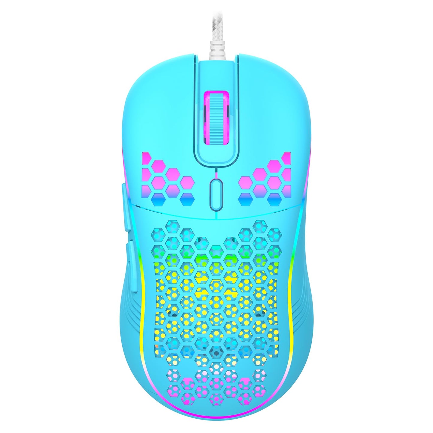 LETGOALL Lightweight Honeycomb Gaming Mouse, High Precision 7200DPI Optical Sensor, RGB Backlight, Wired, Ergonomic USB Computer Mouse for PC, Mac, Laptop（Blue