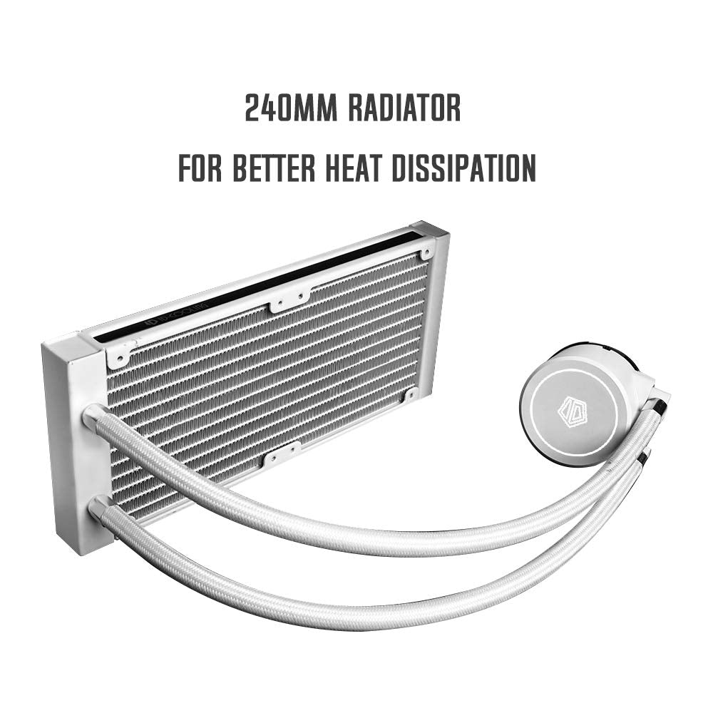 ID-COOLING FROSTFLOW X 240 Snow CPU Water Cooler LGA1700 Compatible AIO Cooler 240mm CPU Liquid Cooler White LED 2x120mm PWM Fans, Intel 1700/1200/115X, AMD AM4/AM5