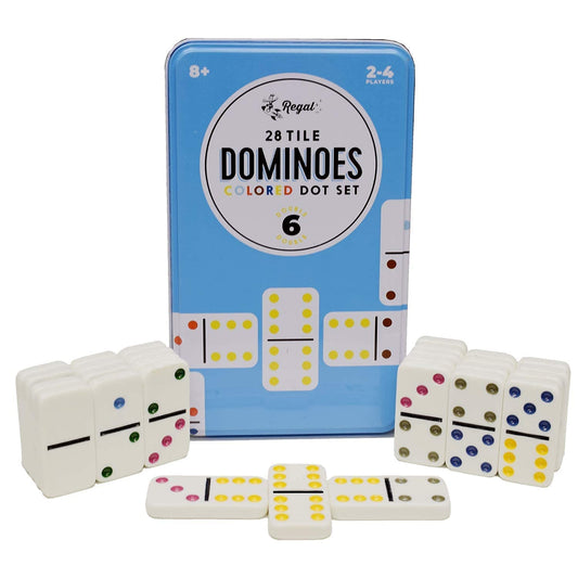 Regal Games Double 6 Dominoes Set for Adults & Kids - Classic Domino Game with 28 Tiles Colored Dots - 2 or 4 Player Games & Ideal for Family Fun Game Night and Travel (Ages 8+)