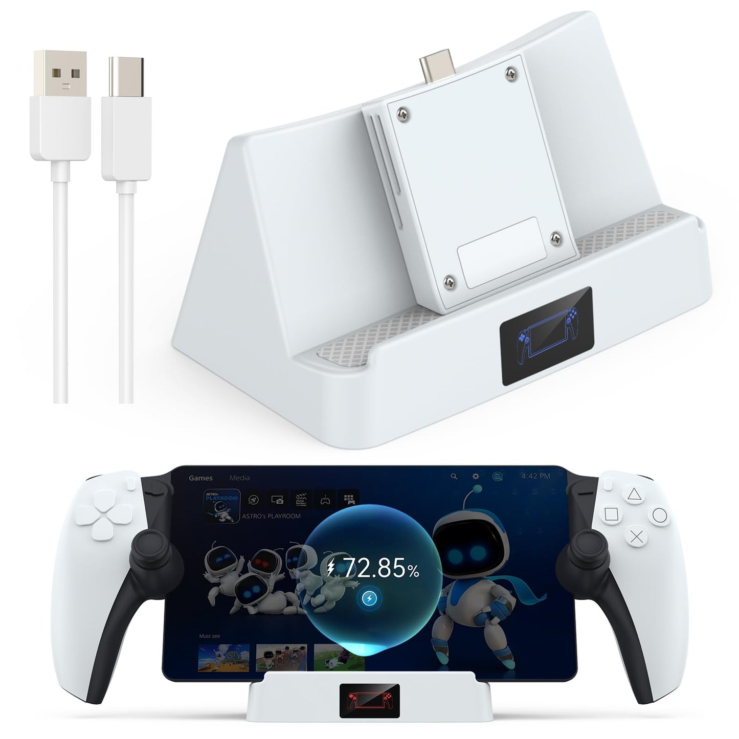 Nepagz Charging Stand for Playstation Remote Player - Playstation 5, Portable Wireless Charge Dock with Indicator Light and USB-C Cable for Playstation Portal Accessories, White - amzGamess