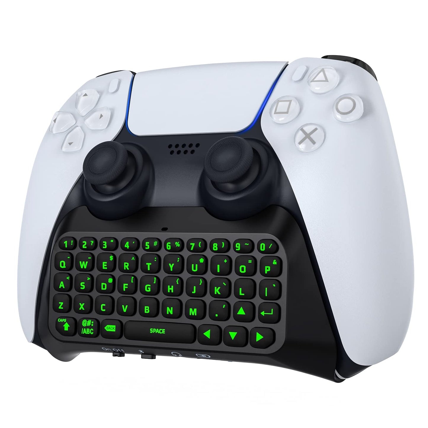 MoKo Keyboard for PS5 Controller with Green Backlight, Bluetooth Wireless Mini Keypad Chatpad for Playstation 5, Built-in Speaker & 3.5mm Audio Jack for PS5 Controller Accessories - amzGamess