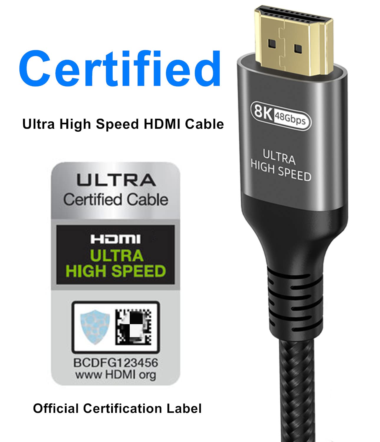 10k 8k 4k HDMI Cable 6.6 FT, Certified 48Gbps 1ms Ultra High Speed HDMI 2.1 Cable 4k 120Hz 144Hz 8k 60Hz 12bit ARC eARC DTS:X Dolby Atmos HDR10 Compatible for Mac Soundbar Gaming PC RTX3090 PS5 4 Xbox