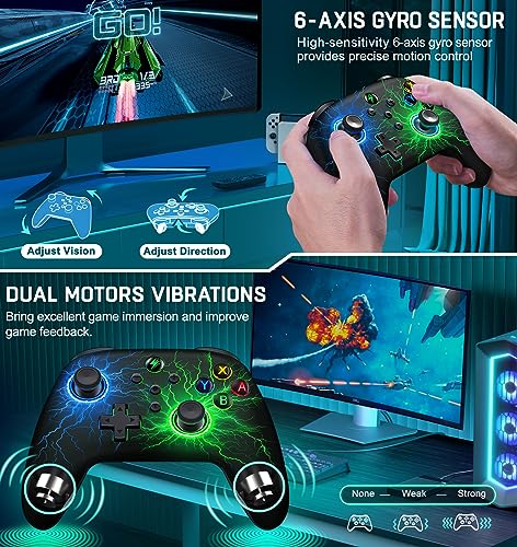 Wireless Switch Controller for Nintendo Switch Controller/Switch Lite/Switch OLED, Rgb Switch Pro controller for Windows PC IOS Android,Switch Remote Gamepad with Programmable/Motion Control/Vibration/Turbo/Wakeup - amzGamess