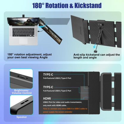 KEFEYA Laptop Screen Extender, 14" FHD 1080P IPS Laptop Monitor Extender Dual Screen, Portable Monitor for Laptops 13-17" with USB-C/HDMI Port, Plug n Play for Windows/Mac/Android/Switch/PS5