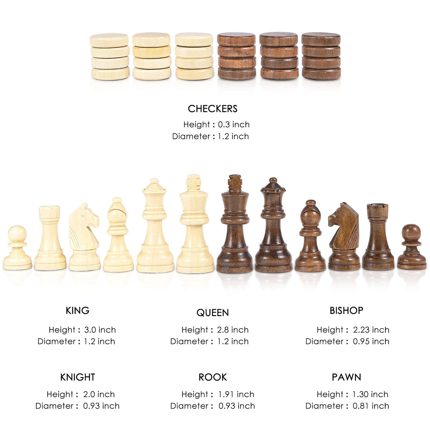 AMEROUS Magnetic Wooden Chess and Checkers Game Set, 15 Inches (2 in 1) Chess Board Games, 2 Extra Queens - Gift Package - Game Pieces Storage Slots, Beginner Chess Set for Kids, Adults - amzGamess
