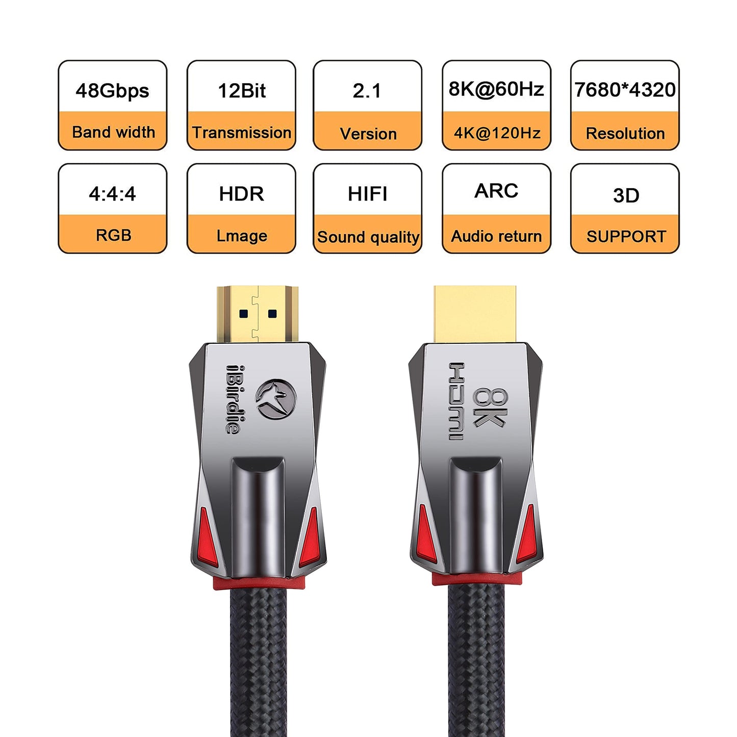 iBirdie 8K HDMI 2.1 Cable 8 Feet 8K60hz 4K 120hz 144hz HDCP 2.3 2.2 eARC ARC 48Gbps Ultra High Speed Compatible with Dolby Vision Atmos PS5 PS4, Xbox One Series X, Sony LG Samsung, RTX 3080 3090