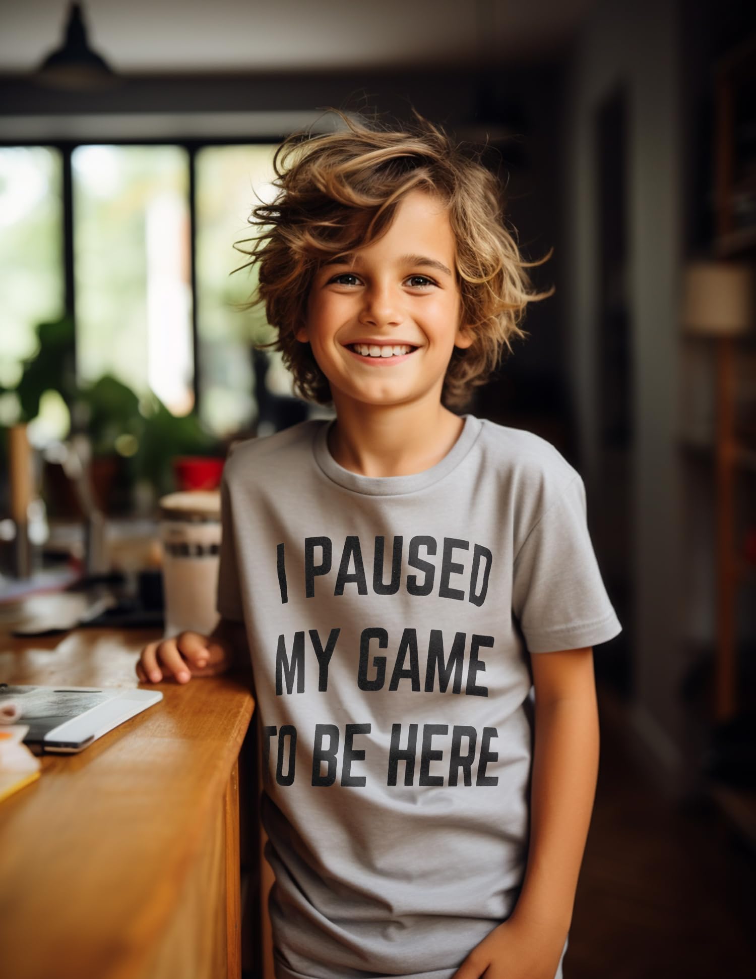 Ann Arbor T-shirt Co. Paused My Game to Be Here | Kid's Funny Video Gamer Player Gaming Boy Humor Joke for Child Kid T-Shirt - (Youth,M) Heather Grey - amzGamess