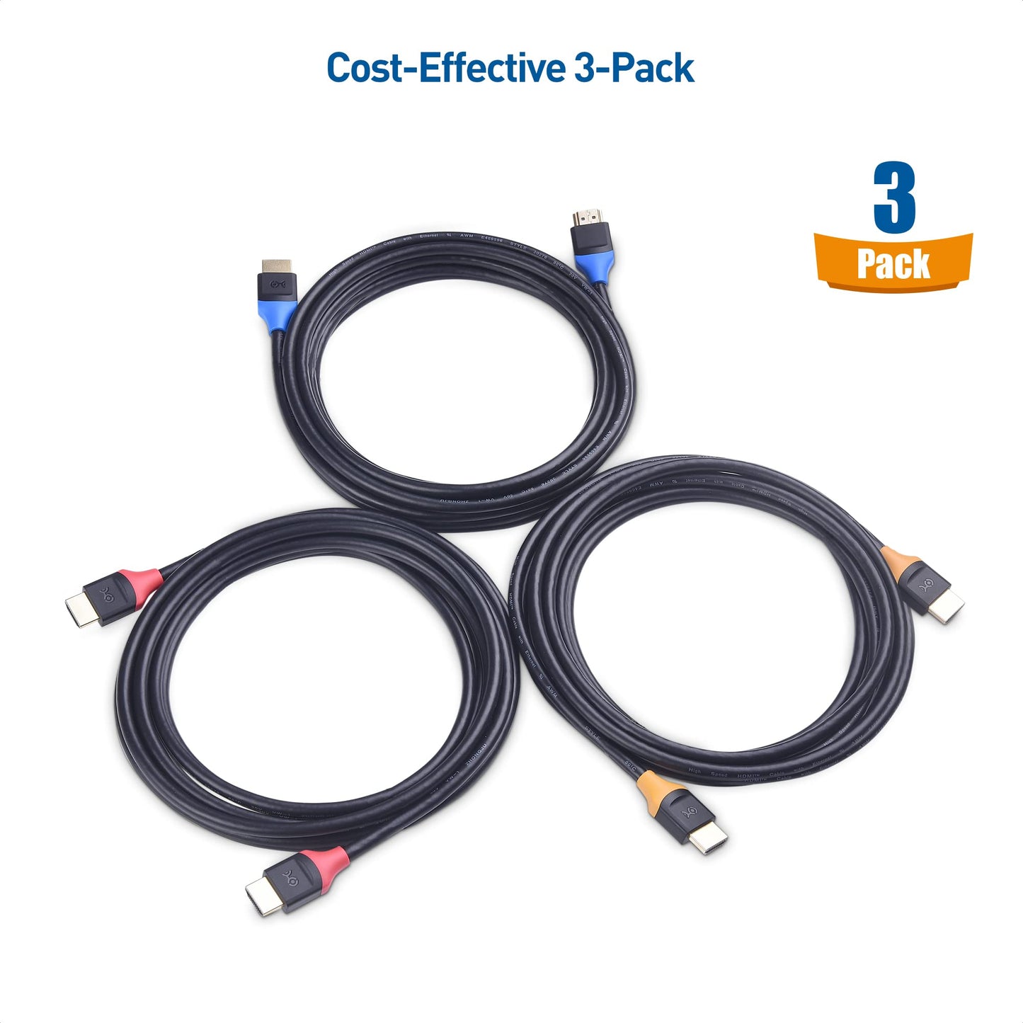 Cable Matters 3-Pack High Speed HDMI Cable 15 ft with 4K @60Hz, 2K @144Hz, FreeSync, G-SYNC and HDR Support for Gaming Monitor, PC, Apple TV, and More