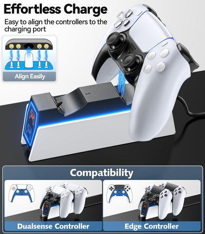 PS5 Controller Charger Station Compatible with Playstation 5 Storage Edge & Dual Controller, PS5 Accessories Charging Station with Charging Cable, PS5 Charging Dock Stand with LED Indicators, White - amzGamess