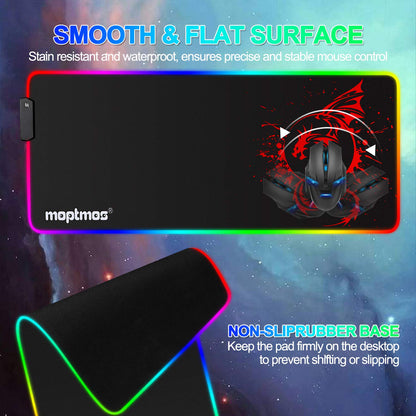 RGB Gaming Mouse Pad Anime Dragon Mousepad Mat LED with 15 Lighting Modes for Computer 31.5 X 12 Inch (Red) - amzGamess