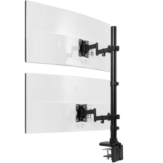 VIVO Dual Vertically Stacked Ultra-Wide Monitor Desk Mount with Extension Arms, Extra Tall Heavy Duty Adjustable Stand for 2 Ultrawide Screens up to 43 inches, 50 lbs Capacity, Black, STAND-V202T