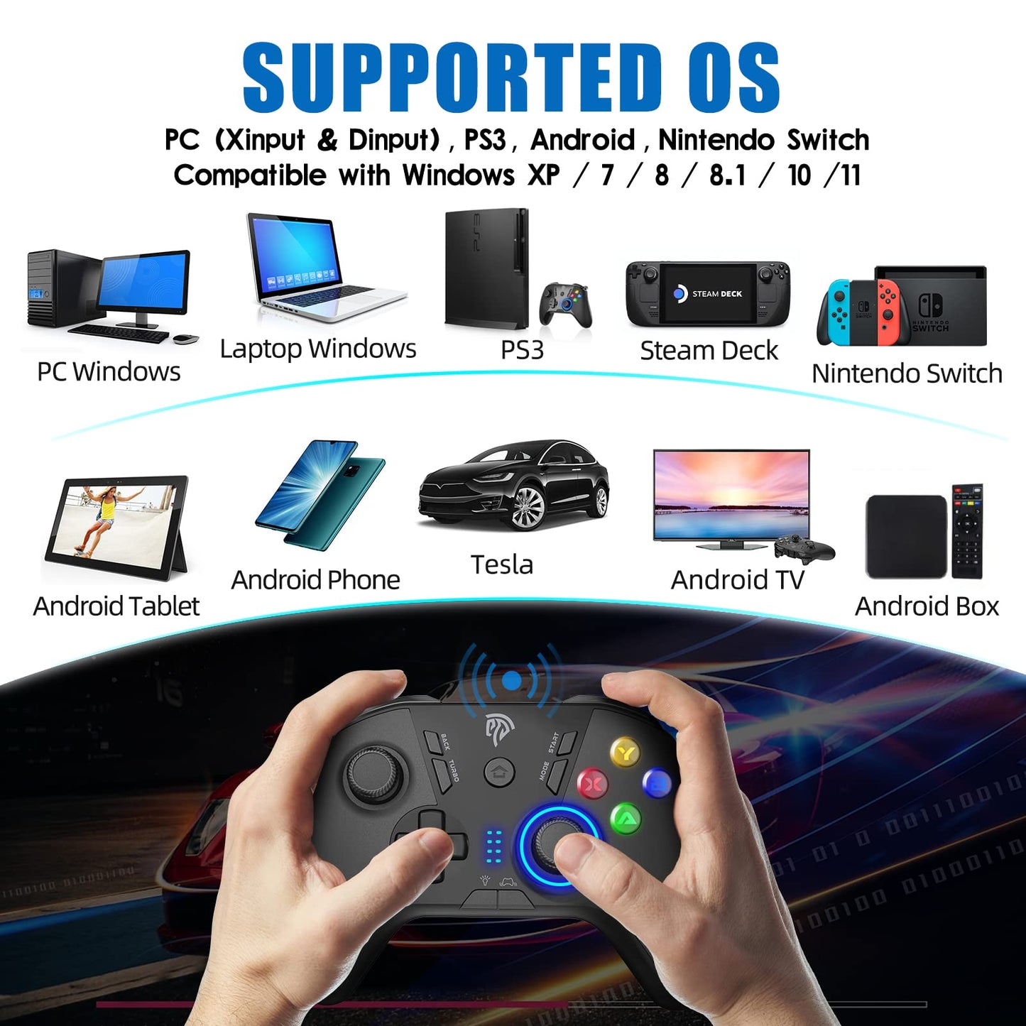 EasySMX Wireless Gaming Controller for Windows PC/Steam Deck/PS3/Android TV BOX, Dual Vibrate Plug and Play Gamepad Joystick with 4 Customized Keys, Battery Up to 14 Hours, Work for Nintendo Switch - amzGamess