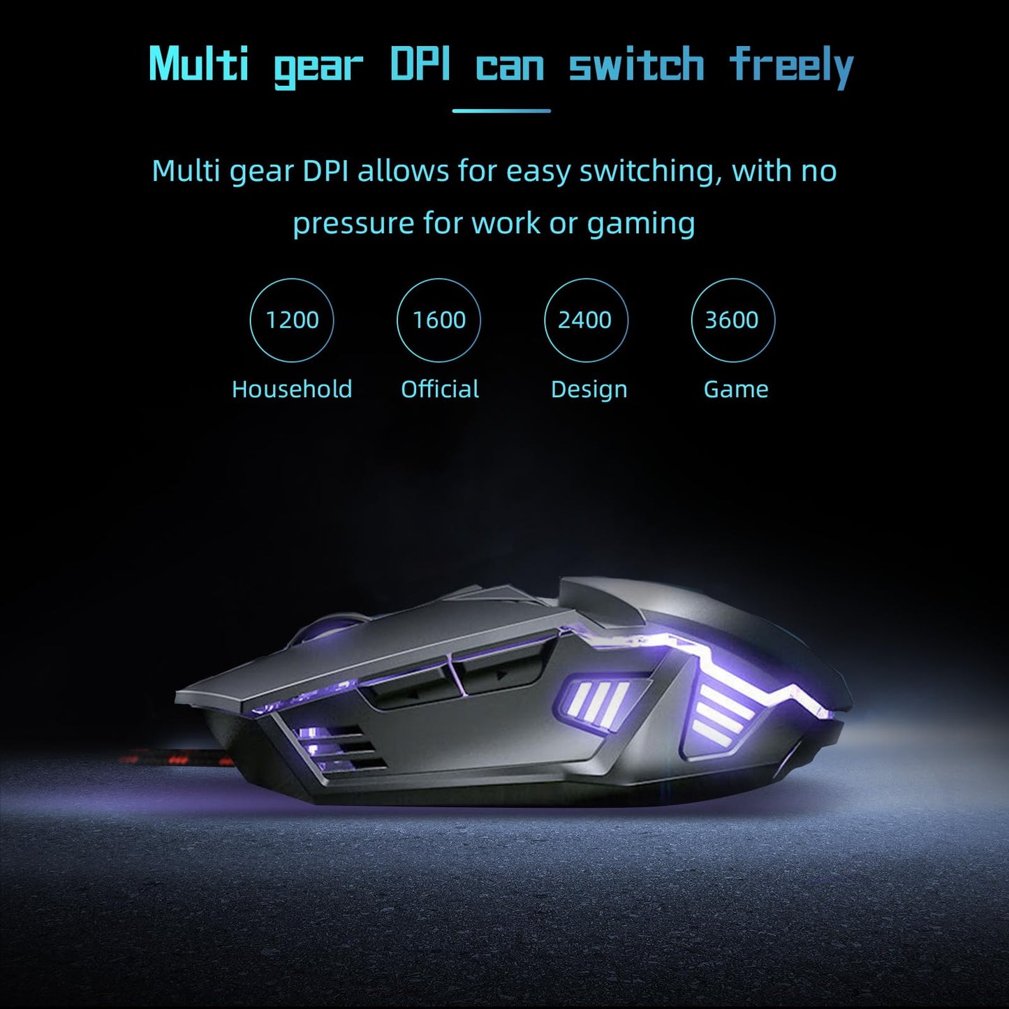 ONE-UP Wired Gaming Mouse Silent Design, Three DPI Levels, RGB Backlighting, 6 Buttons, Ergonomic Design, for Windows/Mac/Laptops, Grey