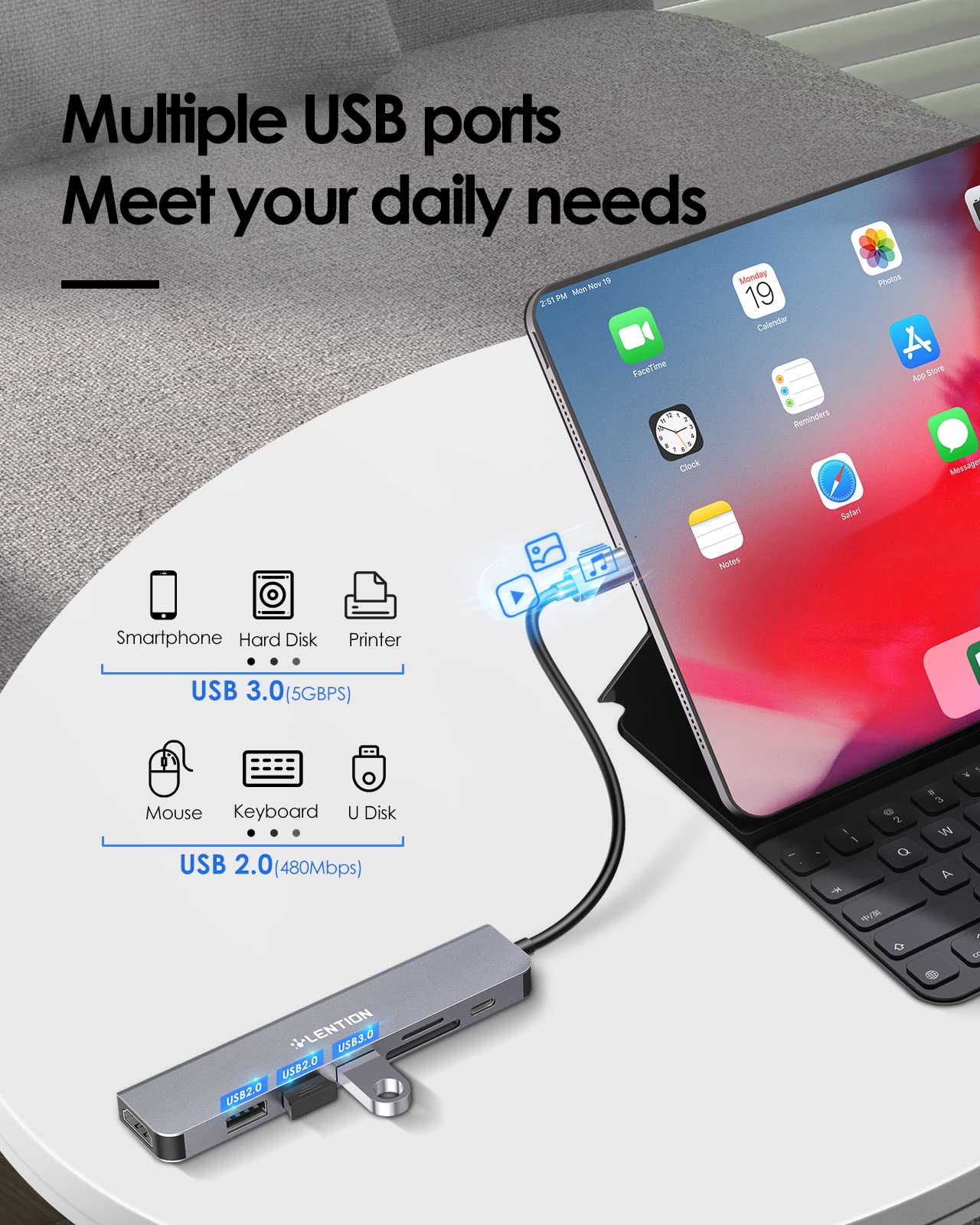 LENTION USB C Hub with 100W Charging, 4K HDMI, Dual Card Reader, USB 3.0 & 2.0 Compatible 2023-2016 MacBook Pro, New Mac Air/Surface, Chromebook, More, Stable Driver Adapter (CB-CE18, Space Gray)