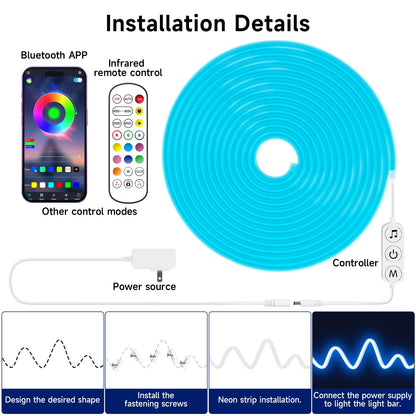 KANTUTOE LED Neon Rope Lights, 16.4ft RGB LED Rope Lights, 24V Music Sync App/Remote Control Color Changing Rope Light, Waterproof Gaming LED Neon Strip Lights for Bedroom Indoor Oudoor Décor