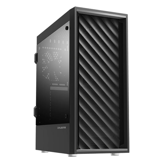 Zalman T7 Compact Mid-Tower PC Computer Case - 2 x 120mm Fans Preinstalled - Patterned Mesh Front Panel - Tinted Acrylic Side Panel - USB 3.0, Black