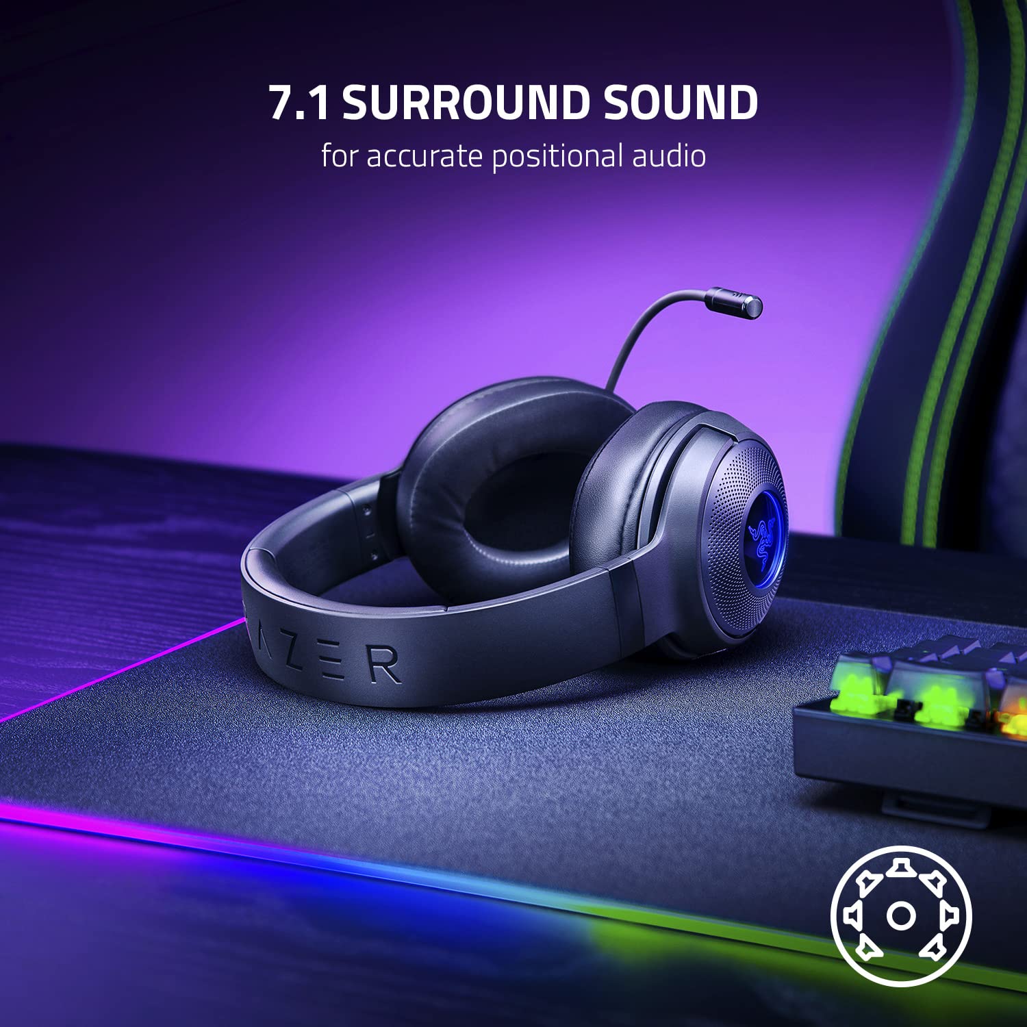 Razer Kraken V3 X Wired USB Gaming Headset: Lightweight Build - Triforce 40mm Drivers - HyperClear Cardioid Mic - 7.1 Surround Sound - Chroma RGB Lighting - Black - amzGamess