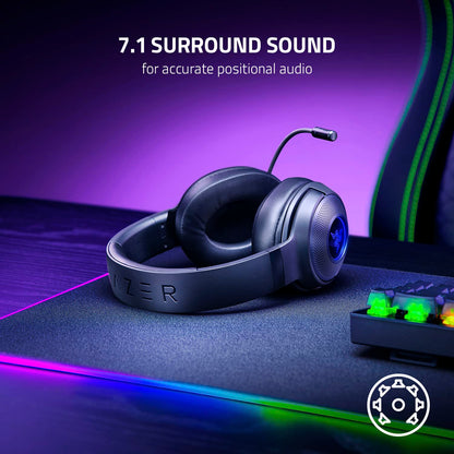 Razer Kraken V3 X Wired USB Gaming Headset: Lightweight Build - Triforce 40mm Drivers - HyperClear Cardioid Mic - 7.1 Surround Sound - Chroma RGB Lighting - Black - amzGamess