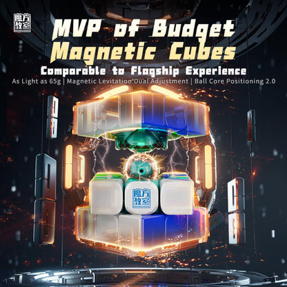 CuberShop Moyu RS3M V5 2023 Ball Core UV Coated 3x3 Speed Cube with Display Stand, Stickerless RS3M 2023 3 by 3 Budget Cube, (Moyu RS3 M V5 MagLev+Ball-Core Magic Clothes, Robot-Shape Display Box) - amzGamess