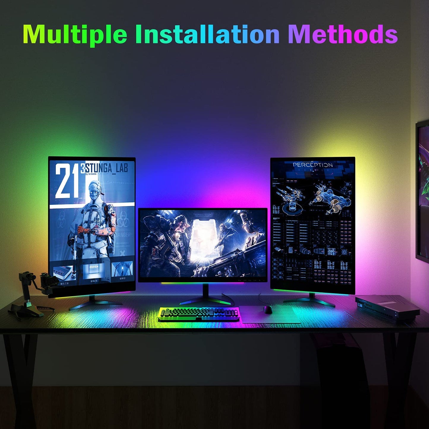 ABCidy Under Monitor Light Bar, RGB Screenbar Light Desk Lamp Computer, Dimmable LED with Dynamic Rainbow Effect, Gaming USB Powered, Remote Control Color Changing, Adjustable Brightness and Speed